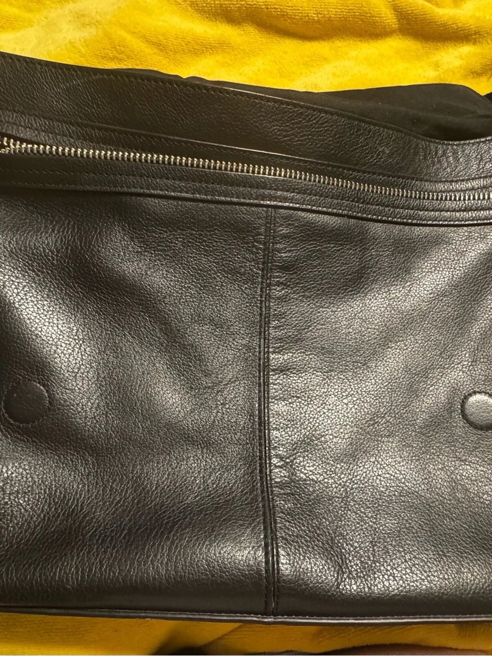 Coach Black Leather Messenger Bag with Striped Web Strap-GUC